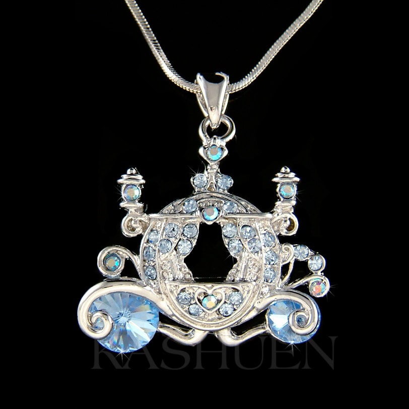 Swarovski Kristall Etwas Blaue Aschenputtel Kürbis Wagen Halskette, Prinzessin Braut Hochzeit Schmuck Brautjungfern Weihnachten Geburtstagsgeschenke von Kashuen