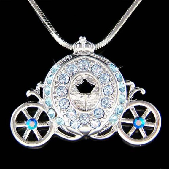 Swarovski Kristall Etwas Blaue Aschenputtel Prinzessin Kürbis Kutsche Halskette, Braut Hochzeit Schmuck Weihnachten Quinceamaßa Geburtstagsgeschenke von Kashuen