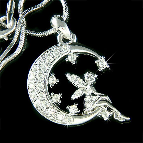 Swarovski Kristall Fee Engel Pixie Flügel Mond Halskette Schmuck Weihnachten Elegant 16.18.20.40.50.60.70.30.geburtstag Geschenke Neu von Kashuen