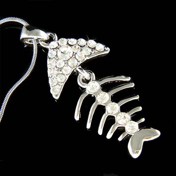 Swarovski-Kristall-Fischgräten-Halskette, Fischgräte, Angeln, Meer, Strand, Meeresschmuck, Weihnachten, 50., 60., 70., 80. Geburtstag von Kashuen