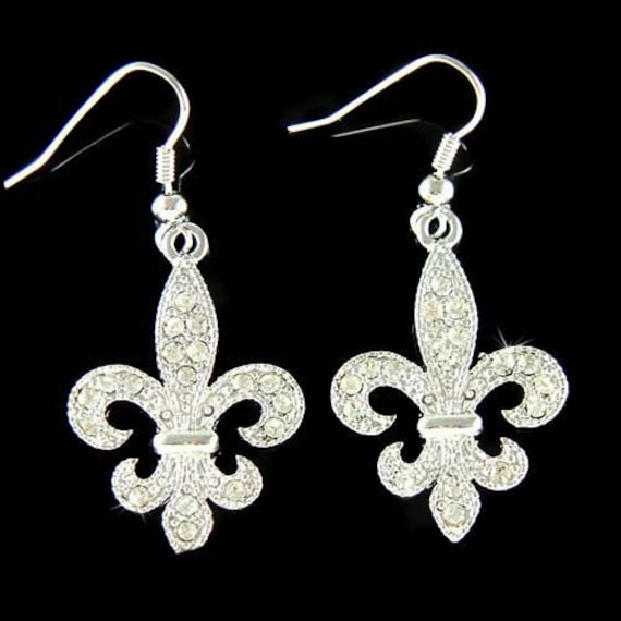 Swarovski Kristall Fleur De Lis Lys Blumen Floral Französisch Paris Iris Sterling Silber Ohrringe Schmuck Beste Freundin Weihnachten von Kashuen