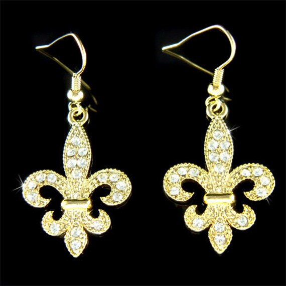 Swarovski Kristall Fleur De Lis Lys Blumen Floral Französisch Paris Irisquebec Gold Ton Ohrringe Schmuck Beste Freundin Weihnachten von Kashuen