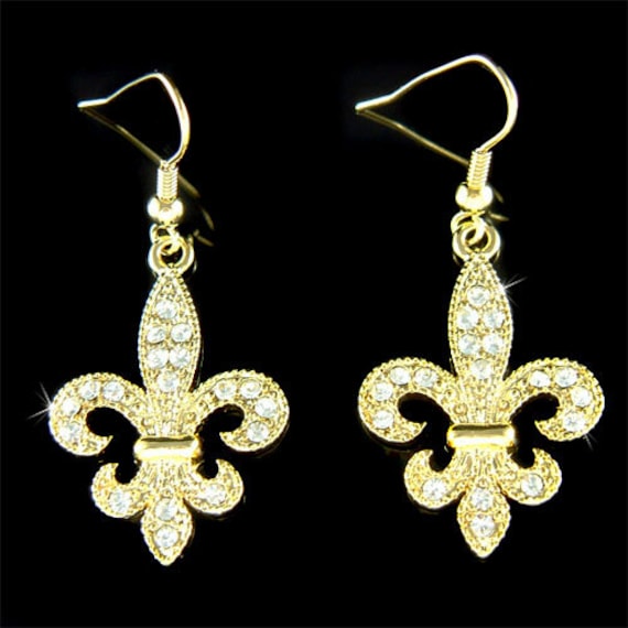 Swarovski Kristall Fleur De Lis Lys Blumen Floral Französisch Paris Irisquebec Gold Ton Ohrringe Schmuck Beste Freundin Weihnachten von Kashuen
