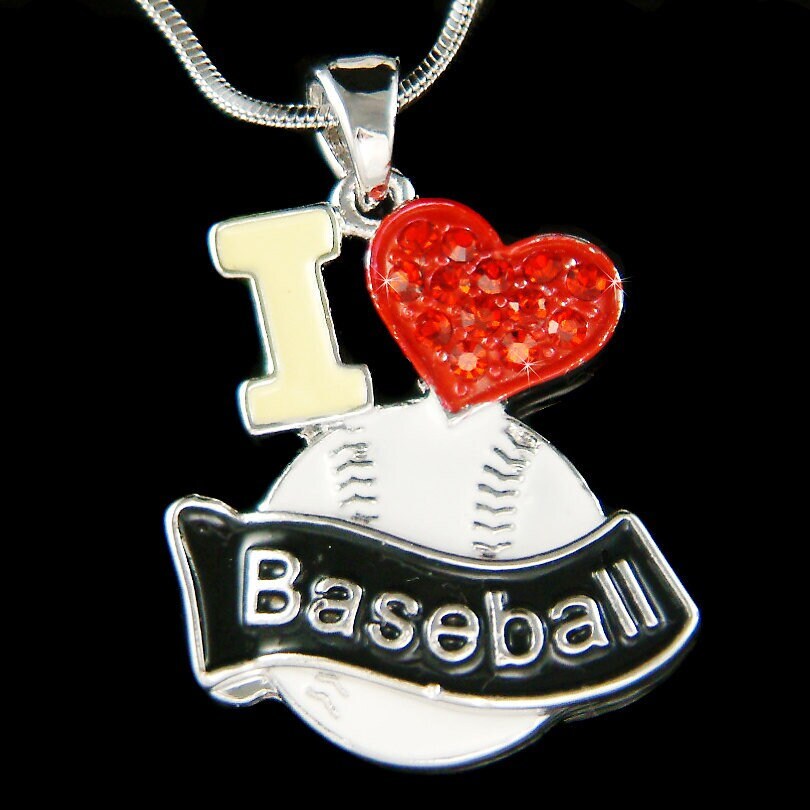 Swarovski Kristall Ich Liebe Baseball Halskette Schwarz Weiß Softball Mom Schmuck Fledermaus Rotes Herz Sport-Team-Trainer Teammate Geburtstag von Kashuen