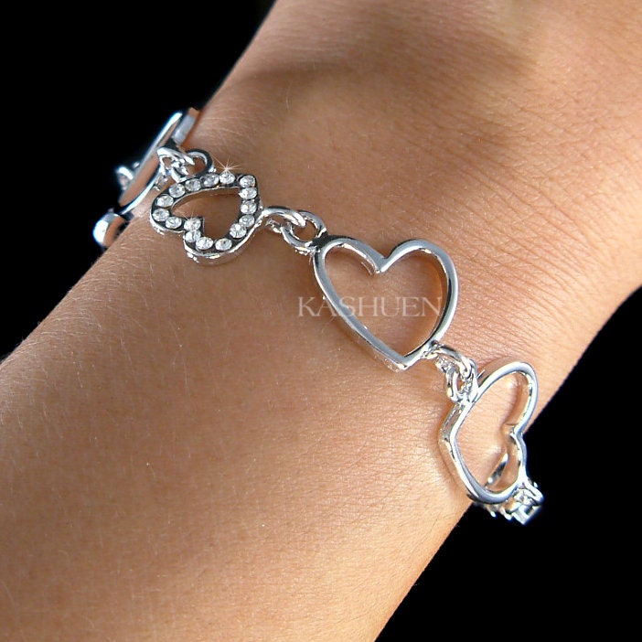Swarovski Kristall Liebe Herz Valentine Liebhaber Nette Rhodium Überzogen Link-Armband Schmuck Frau Freundin Bester Freund Weihnachten Geburtstag von Kashuen