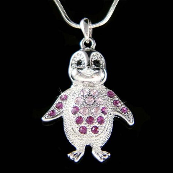 Swarovski Kristall Lila Baby Kaiserpinguin Halskette Antarktis Süßes Tier Mädchen Weihnachten 18.20.25.30.35.40.45 Geburtstag Geschenk von Kashuen