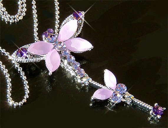 Swarovski Kristall Lila Dragonfly Butterfly Prom Halskette Schmuck Weihnachten 15. 16. 17. 18. 19. 20. 30. 35. 40. Geburtstagsgeschenk von Kashuen