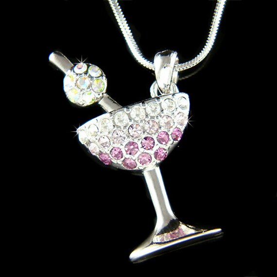 Lila Swarovski Kristall Martini Cocktailglas-Halskette, Party-Trinkanhänger Nach Der Arbeit Glückliche Stunde Schmuck 60 von Kashuen
