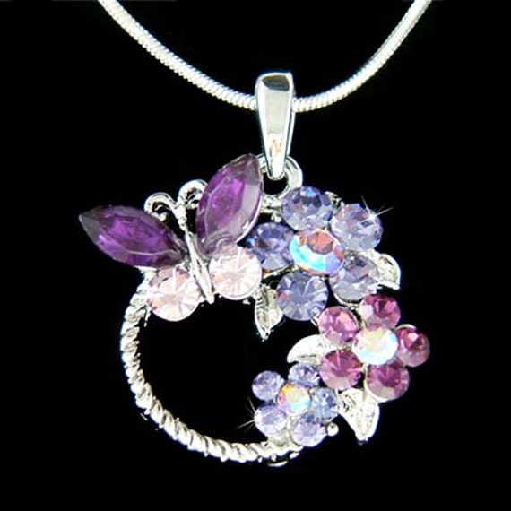 Swarovski Crystal Purple Schmetterling Blumenkranz Halskette Erinnerung Geschenke Weihnachten 30.40.50.60.70.80.90.100 Geburtstagsgeschenke von Kashuen
