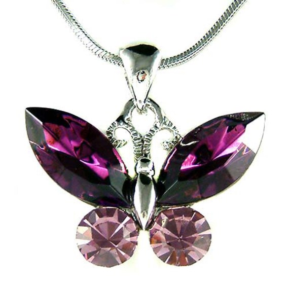 Swarovski Kristall Lila Schmetterling Braut Hochzeit Halskette Schmuck Beste Freundin Muttertag Weihnachten 50. 55. 60. 65. 70. Geburtstagsgeschenk von Kashuen