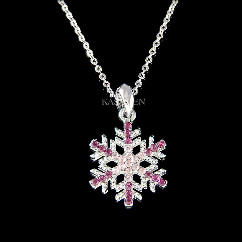 Swarovski Kristall Lila Schneeflocke Halskette Schnee Braut Hochzeit Urlaub Sterling Silber Schmuck Freund Weihnachten 30.40.50 Geburtstag Geschenk von Kashuen