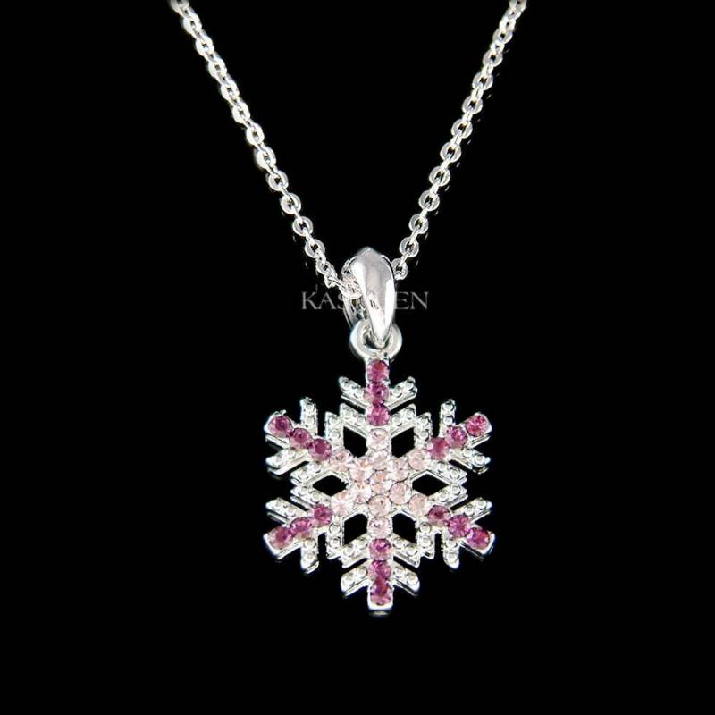 Swarovski Kristall Lila Schneeflocke Halskette Schnee Braut Hochzeit Urlaub Sterling Silber Schmuck Freund Weihnachten 30.40.50 Geburtstag Geschenk von Kashuen