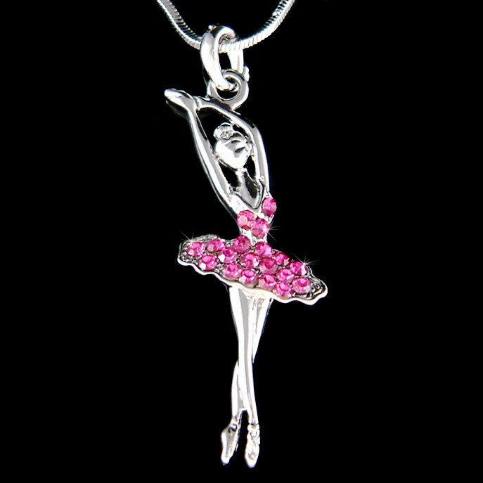Swarovski Kristall Magenta Pink Ballerina Halskette Ballett Tanz Mädchen Tänzerin Anhänger Tanzschmuck Weihnachten 16. 18. 20. 30 Geburtstagsgeschenk von Kashuen