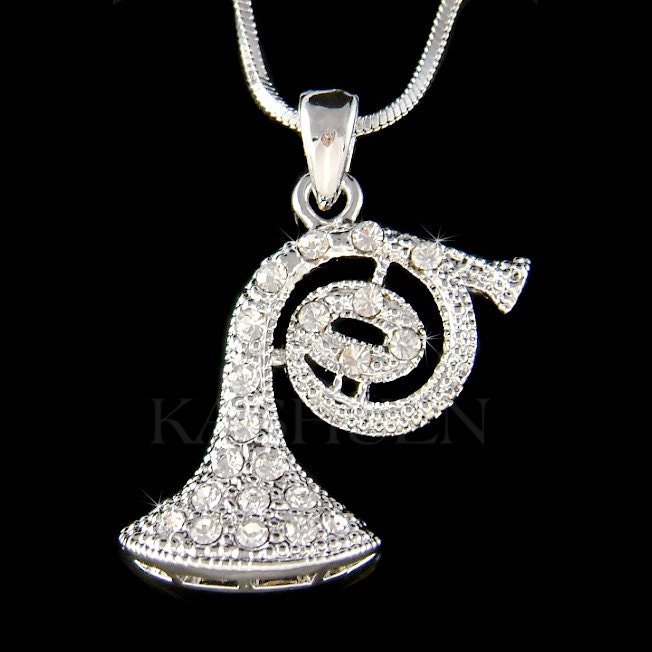 Swarovski Kristall Messing Horn Halskette Trompete Kornett Musik Musikinstrument Kette Schmuck Musiker Weihnachten 40 Geburtstag Geschenk Neu von Kashuen