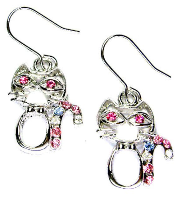 Swarovski Kristall Nette Katze Kätzchen Kitty Candy Cane Tier Charme Baumeln Ohrringe Schmuck Mädchen Bester Freund Weihnachten Geburtstag Urlaub von Kashuen