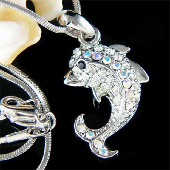 Swarovski Kristall Niedliche Delphin-Halskette, Brauthochzeit Am Strand, Marine Miami Brautjungfern-Schmuck, Sea Life Nautical von Kashuen