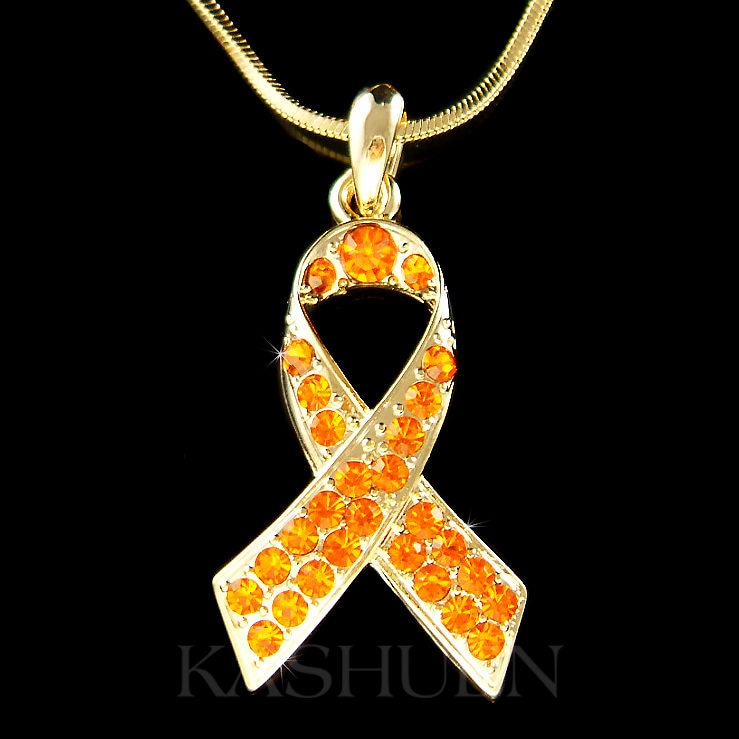 Swarovski Kristall Orange Leukemia Nieren Krebs Ms Multiple Sklerose Bewusstsein Band Charme Gold Halskette Weihnachten 30 40 Geburtstag Geschenk von Kashuen