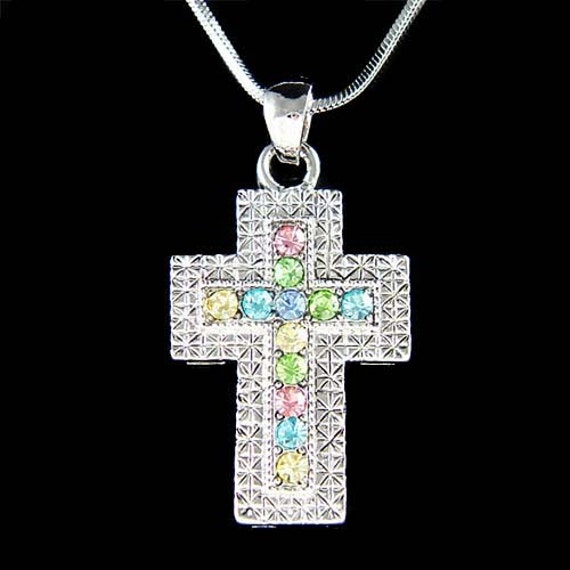 Swarovski Kristall Pastell Kreuz Halskette Jesus Gott Religiöse Schmuck Weihnachten Besten Freund Einzigartige 30. 40. 50. 60. 70. 80 von Kashuen