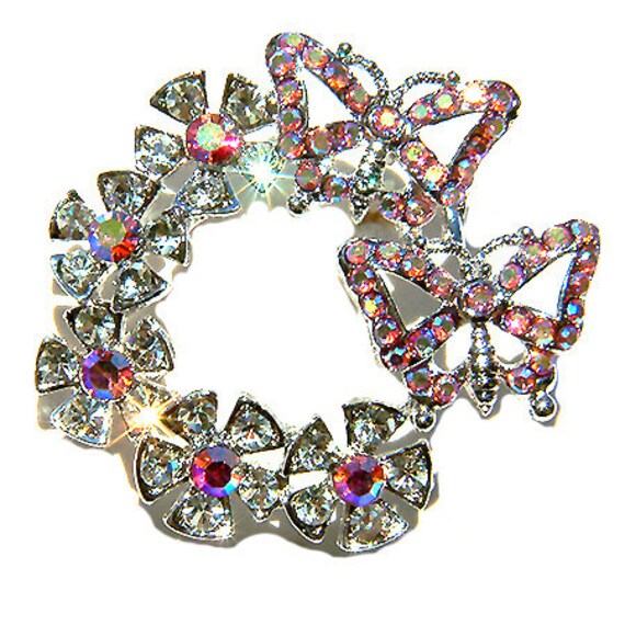 Swarovski Kristall Pink Ab Schmetterling Brosche Blume Blumenkranz Pflanze Pin Schmuck 40.50.60.70.80.90.100 Geburtstag Weihnachtsgeschenke von Kashuen
