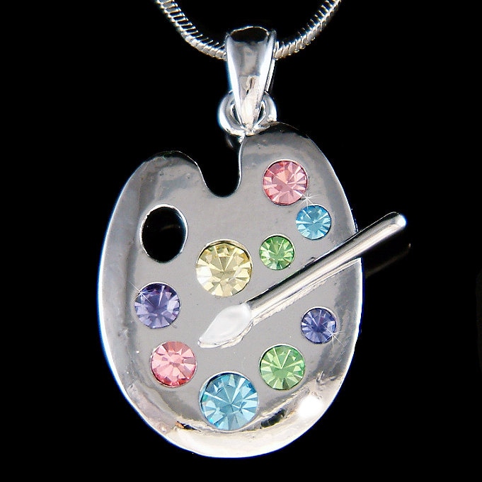 Swarovski Kristall Regenbogen Farbpalette Halskette Pastellfarbe Künstler Maler Pinsel Schmuck 15.16.17.18.19.geburtstag Weihnachtsgeschenke von Kashuen