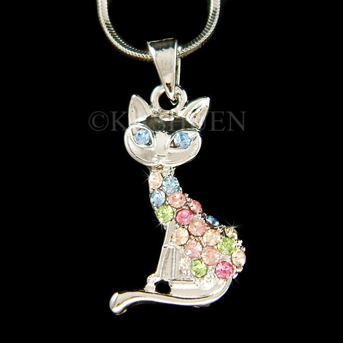 Swarovski Kristall Regenbogen Kitty Cat Halskette Kätzchen Haustier Gothic Niedlicher Schmuck Halloween Weihnachten 7. 40. 50. 60. 70. 80. 100 von Kashuen