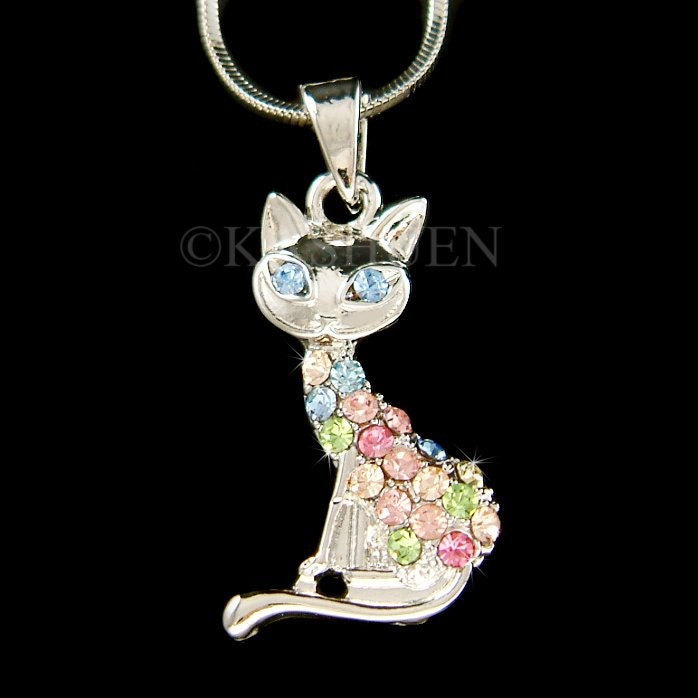 Swarovski Kristall Regenbogen Kitty Cat Halskette Kätzchen Haustier Gothic Niedlicher Schmuck Halloween Weihnachten 7. 40. 50. 60. 70. 80. 100 von Kashuen