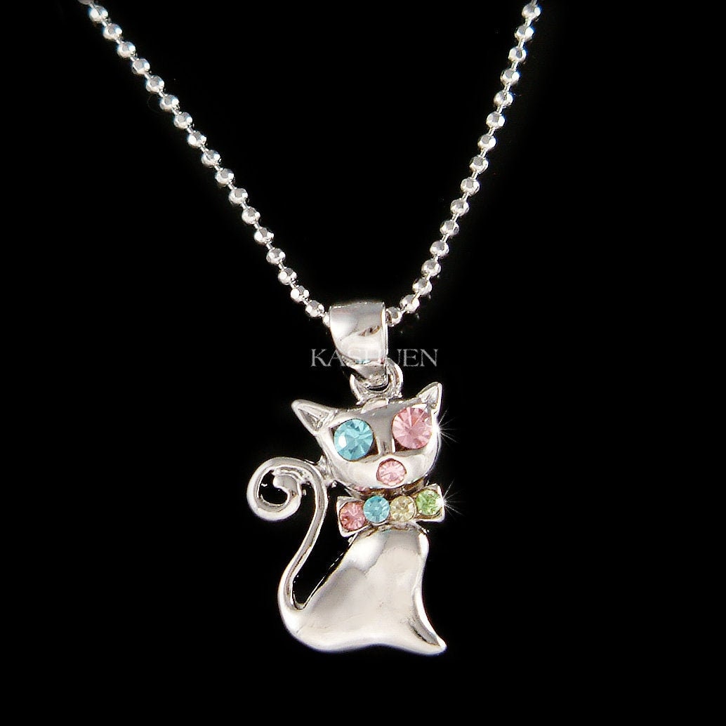 Swarovski Kristall Regenbogen Kitty Katze Kätzchen Tier Schmuck Halskette Süße Weihnachten Beste Freunde 9. 10. 11. 12. 13. 16 Geburtstagsgeschenk von Kashuen