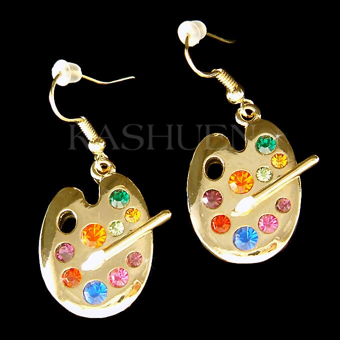 Swarovski Kristall Regenbogen Künstler Farbpalette 14K Gold Gefüllt Ohrringe Maler Pinsel Schmuck Weihnachten Bester Freund Geburtstagsgeschenk von Kashuen