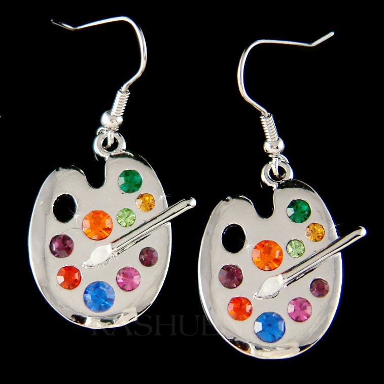 Swarovski Kristall Regenbogen Künstler Farbpalette Sterling Silber Ohrringe Maler Pinsel Schmuck Weihnachten Freunde Abschlussfeier 20 von Kashuen