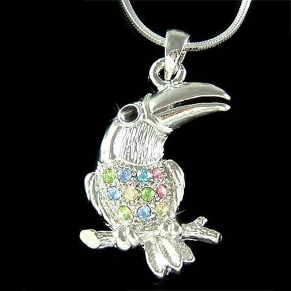 Swarovski Kristall Regenbogen Tukan Papagei Halskette, Ara Nymphensittich Psittacines Art Deco Vogel Charme 30.40 Geburtstag Weihnachtsgeschenk von Kashuen