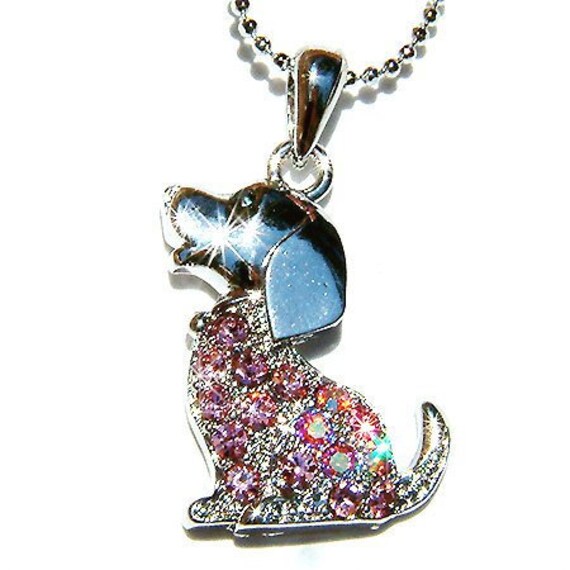 Swarovski Kristall Rosa Beagle Hündchen Haustier Charme Anhänger 18"Kette Halskette Schmuck Niedlich Weihnachten Bester Freund Mutter Geschenk Neu von Kashuen