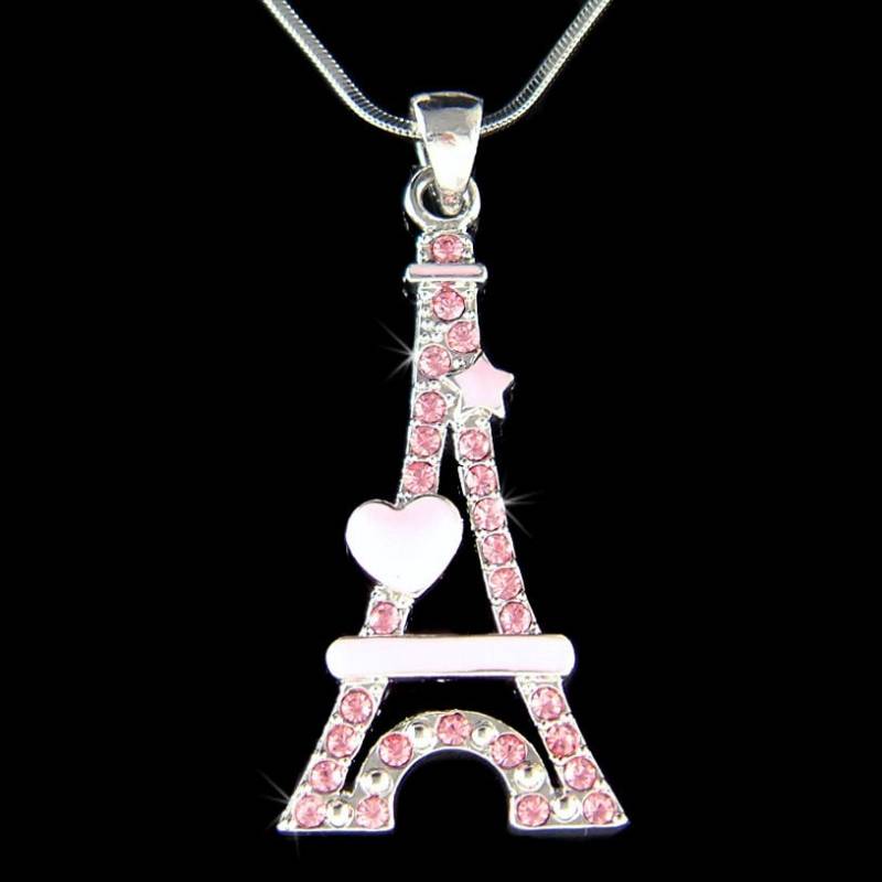 Swarovski Kristall Rosa Eiffelturm Halskette Reisen Paris Frankreich Flitterwochen Herz Stern Schmuck Weihnachten Freund 50. Geburtstagsgeschenk von Kashuen