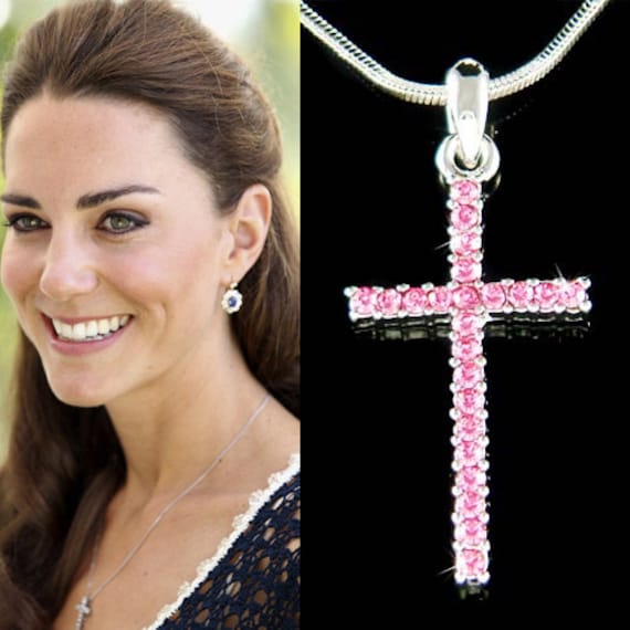 Swarovski Kristall Rosa Kreuz Halskette Gott Herr Jesus Christus Einfache Zierliche Religiöse Schmuck Weihnachten 20.30.40.50.60 Geburtstagsgeschenk von Kashuen