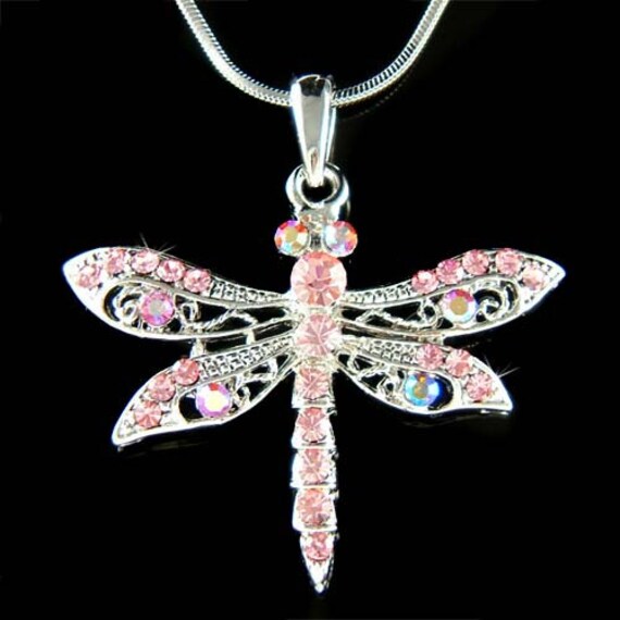 Swarovski Kristall Rosa Libelle Halskette Braut Hochzeit Schmuck Andenken 30.40.50.60.70.80.100 Geburtstag von Kashuen