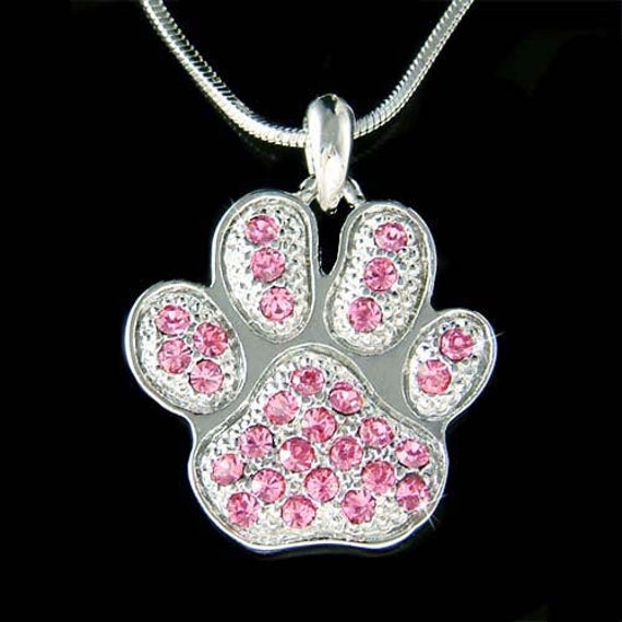 Swarovski Crystal Pink Pfotenabdruck Halskette Hund Kitty Cat Kätzchen Tier Schmuck Weihnachten 20.30.40.50.60.70 von Kashuen