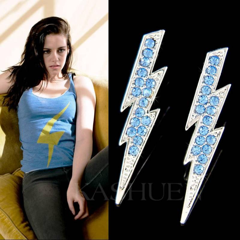 Swarovski Kristall Royal Blau 80Er Jahre Blitz Bolt Ohrstecker Männer Frauen Schmuck Teens Weihnachten 17.18.19.20 Geburtstag Geschenke von Kashuen