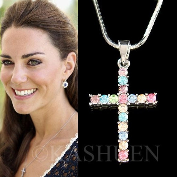 Swarovski Kristall Schlichtes Regenbogen Kreuz Gott Herr Jesus Christus 18" Kette Charm Religiöse Halskette Schmuck Boss Mutter Schwester von Kashuen