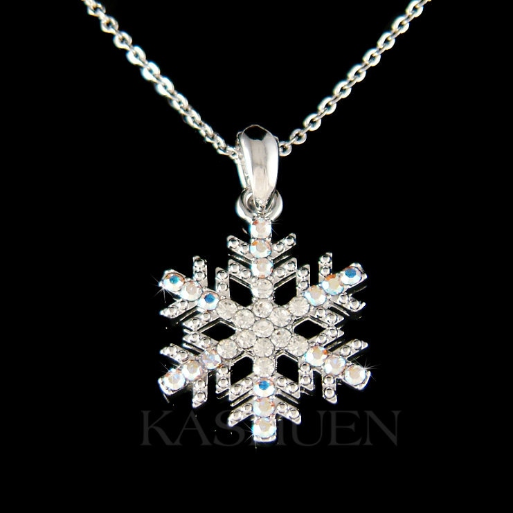 Swarovski Kristall Schneeflocke Schnee Winter Ferien Saison Sterling Silber Charm Halskette Schmuck Weihnachten 40 50 60 70 80 Geburtstag Geschenk von Kashuen