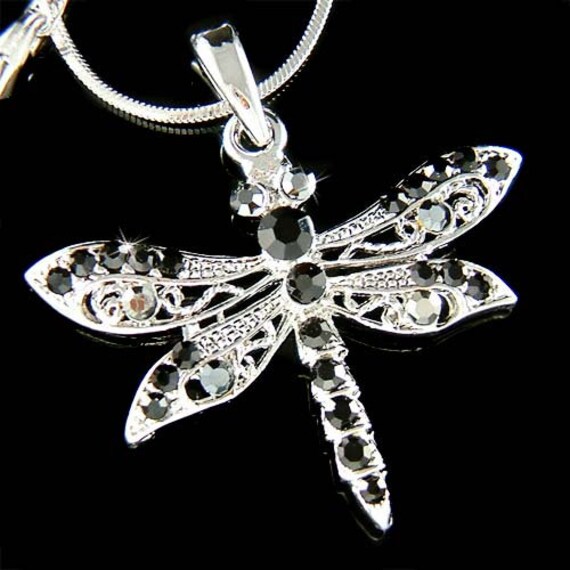 Swarovski Kristall Schwarz Libelle Halskette Braut Hochzeit Weihnachten Erinnerungsschmuck Andenken Schmuck 25 30 40 50 60 70 80 von Kashuen