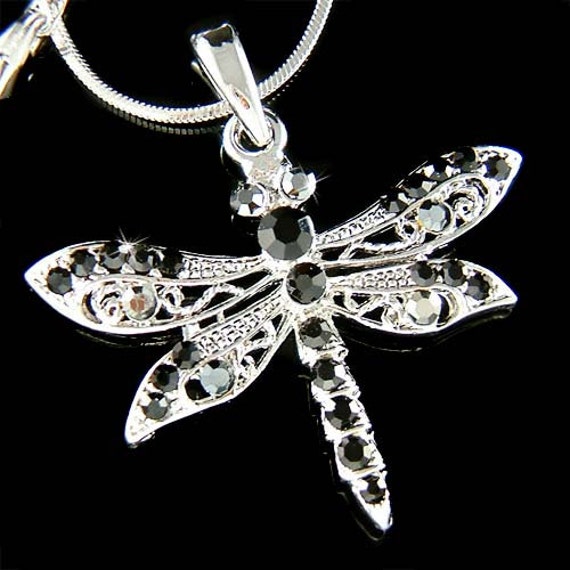 Swarovski Kristall Schwarz Libelle Halskette Braut Hochzeit Weihnachten Erinnerungsschmuck Andenken Schmuck 25 30 40 50 60 70 80 von Kashuen