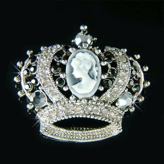Swarovski Kristall Schwarz Victorian Style Kamee Kronen Prinzessin Königin Goth Pin Brosche Schmuck Muttertag Braut Hochzeit Bff Weihnachtsgeschenk von Kashuen