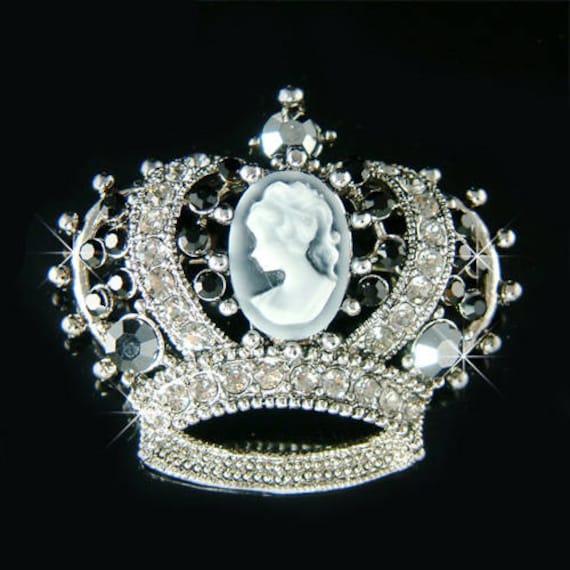 Swarovski Kristall Schwarz Victorian Style Kamee Kronen Prinzessin Königin Goth Pin Brosche Schmuck Muttertag Braut Hochzeit Bff Weihnachtsgeschenk von Kashuen