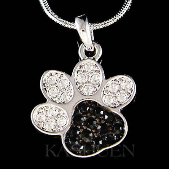 Swarovski Kristall Schwarz Weiß Hund Puppy Kitty Katze Kätzchen Pfotenabdruck Halskette Tier Schmuck Weihnachten 30 Geburtstag Geschenk Passen von Kashuen