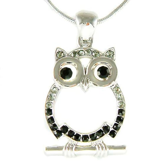 Swarovski Kristall Schwarz Wise Lehrer Eule Vogel Auf Dem Zweig Charme Anhänger Halskette Beste Freund Mädchen Geschenk Neu von Kashuen