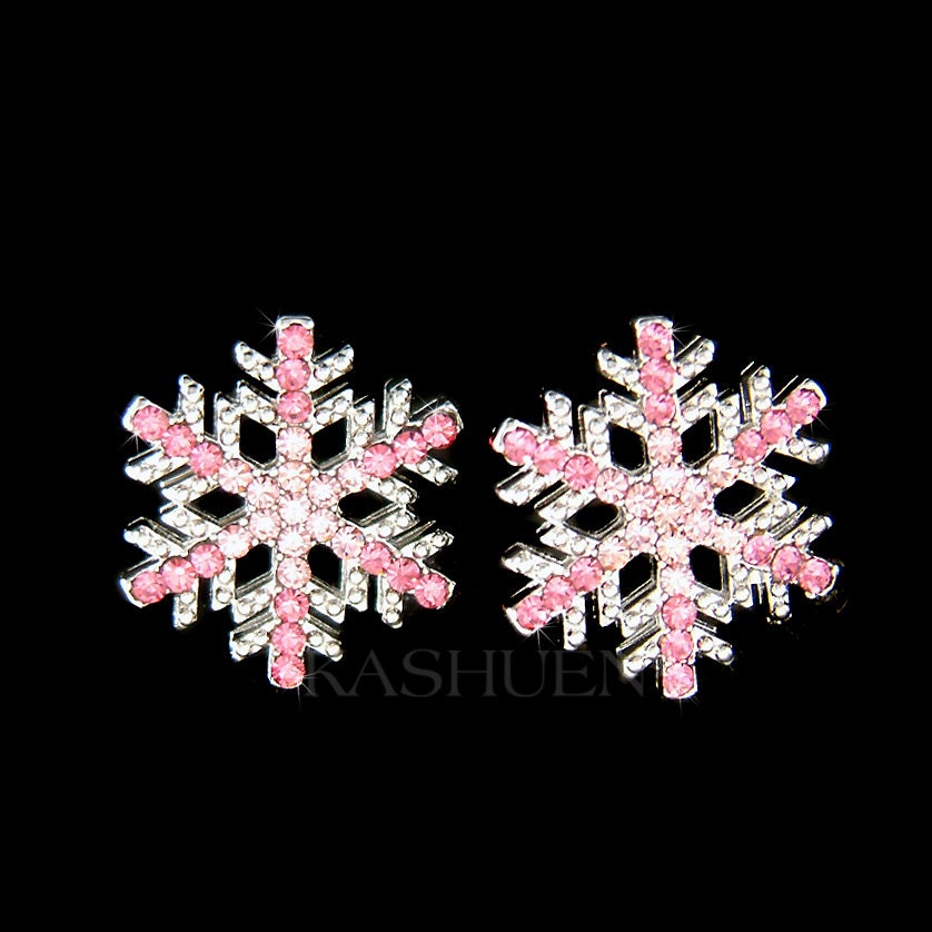 Swarovski Kristall Strass Rosa Rose Schneeflocke Schneeflocke Winter Urlaub Weihnachten Ohrstecker Ohrringe Schmuck Bester Freund Einzigartige von Kashuen