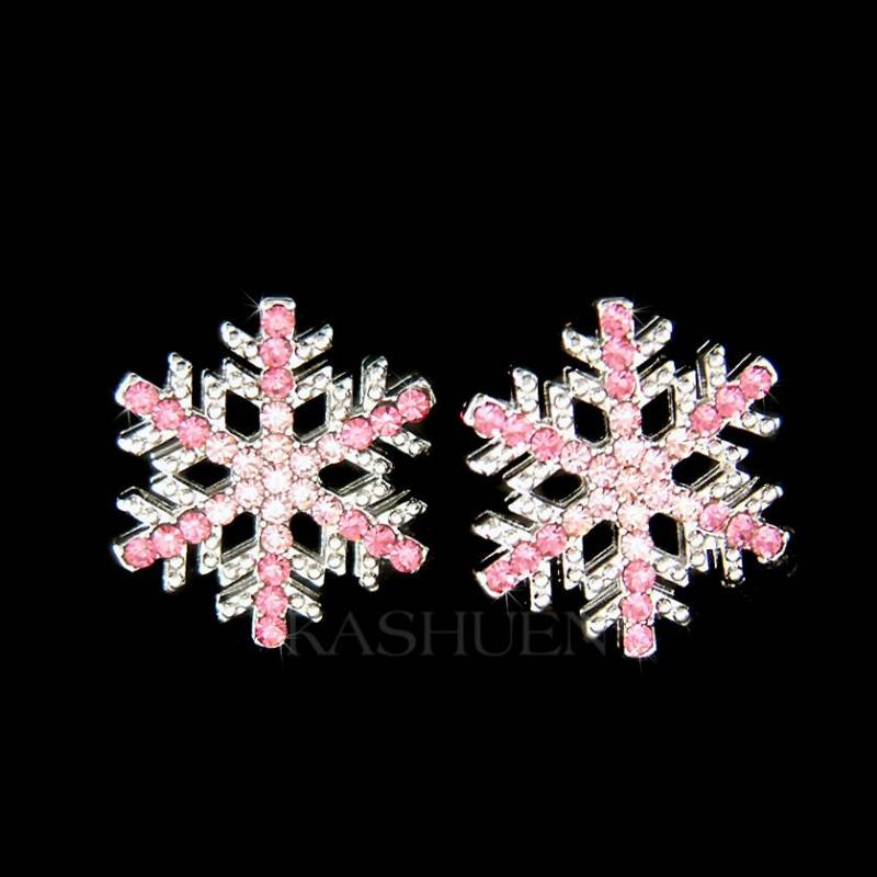 Swarovski Kristall Strass Rosa Rose Schneeflocke Schneeflocke Winter Urlaub Weihnachten Ohrstecker Ohrringe Schmuck Bester Freund Einzigartige von Kashuen