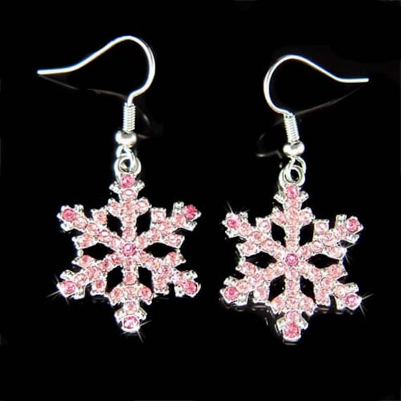 Swarovski Kristall Strass Rosa Schneeflocke Schneeflocke Winter Saison Urlaub Weihnachten Ohrringe Beste Freundin Frau 40 50 Geburtstag Geschenk von Kashuen