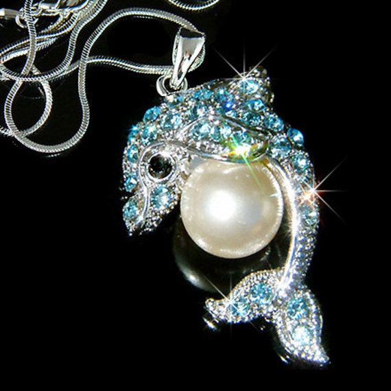 Swarovski Kristall Süße Blaue Dolphin Halskette Braut Strand Hochzeit Marine Tier Liebhaber Schmuck Weihnachten 16. 18. 20. 25. 30 von Kashuen