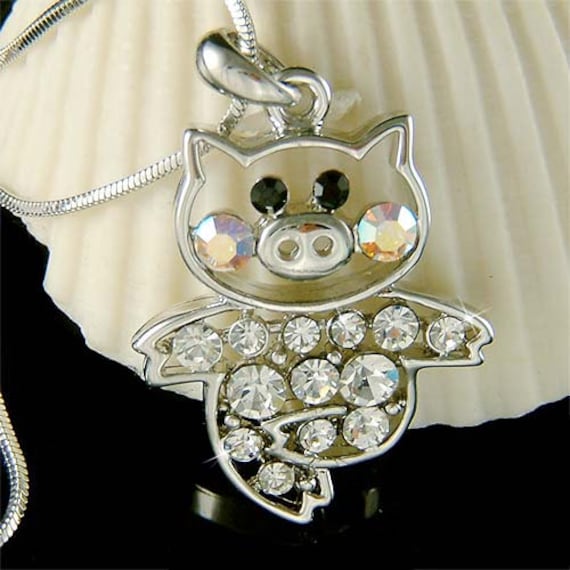 Swarovski Kristall Süße Oink Schwein Schweinchen Liebhaber Charme Scheune Tier Bauernhof Liebe Anhänger Kette Halskette Beste Freunde von Kashuen