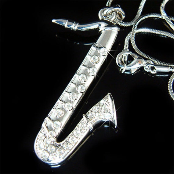 Swarovski Kristall Tenor Alto Sax Saxophon Charme Anhänger Musik Musikinstrument Halskette Musiker Weihnachten 30 40 50 Geburtstag Geschenk von Kashuen